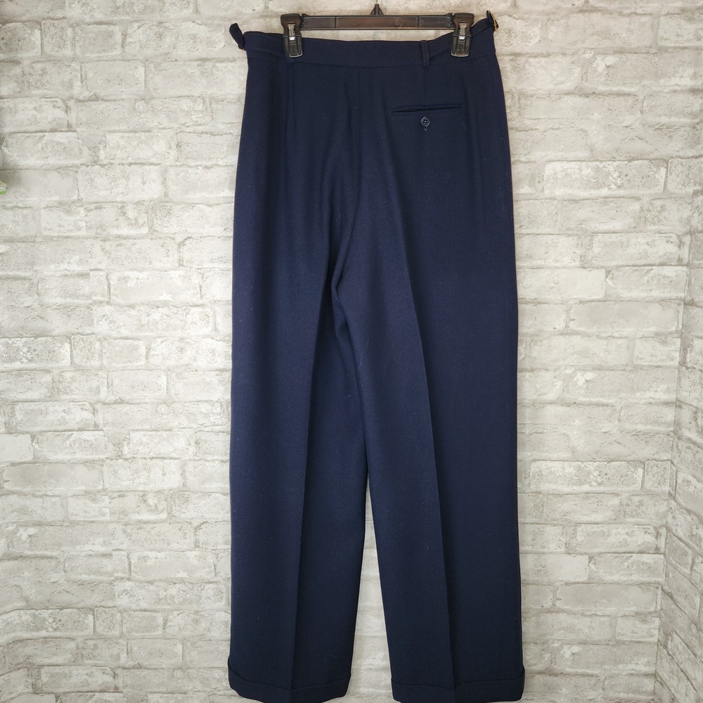 Lauren Ralph Lauren Dress Pants Navy Blue Worsted Wool Wide‎ Leg Cuffed Size 12 - Picture 5 of 9